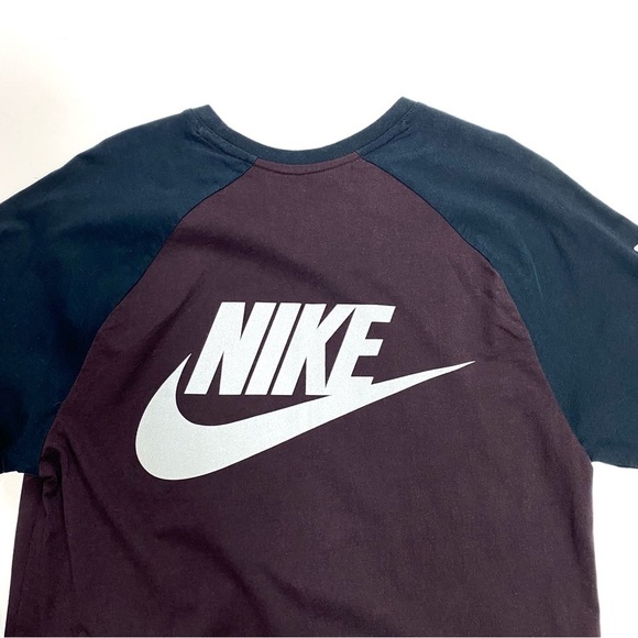 NIKE Logo Spell out 3/4 Sleeve Color Block Baseball Shirt in Brown / Back - Picture 5 of 8